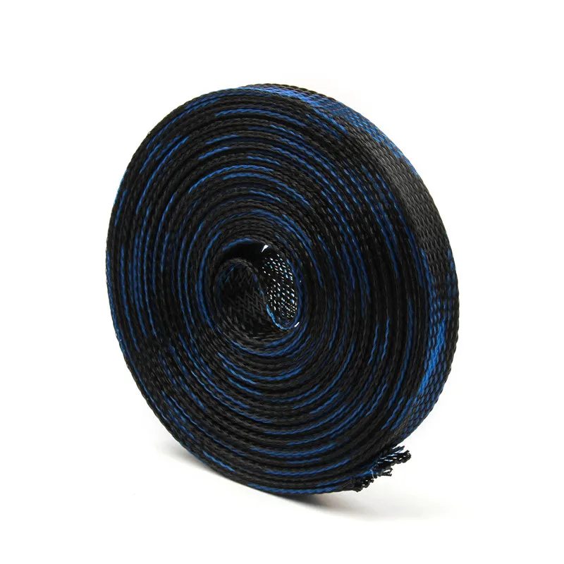 Black Blue 5 м 12 мм плетеные рукава плотный ПЭТ расширяемый нейлоновый Змеиный сетчатый изоляционный кабель рукава провода сальники кабели защита - Цвет: Black Blue