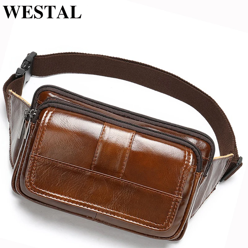 Мужские поясные сумки WESTAL из натуральной кожи, Мужская поясная сумка для телефона с ремнем, мужские набедренные сумки для денег, поясная сумка для путешествий 8966