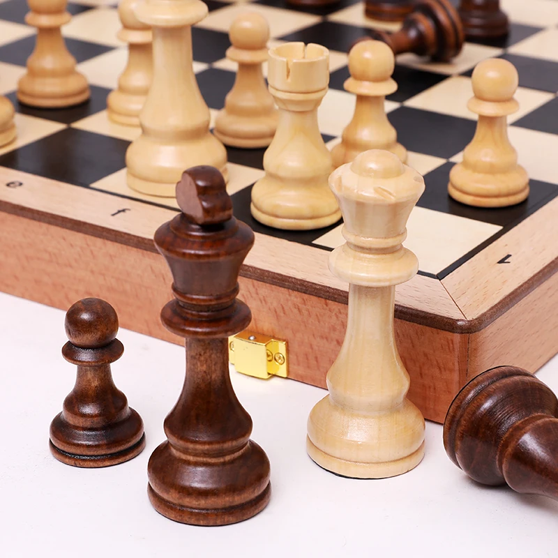 New Top Grade Wooden Folding Large Chess Set Handwork Solid Wood Pieces Birch Chessboard Children Entertainment Gift Board Games