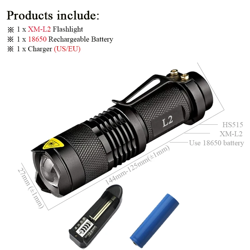 Портативный осветительный фонарик с мини-зумом светодиодный фонарь cree xml t6 l2 q5 Водонепроницаемый фонарь для зарядки 18650 или 14500 фонарь - Испускаемый цвет: GHS515B1