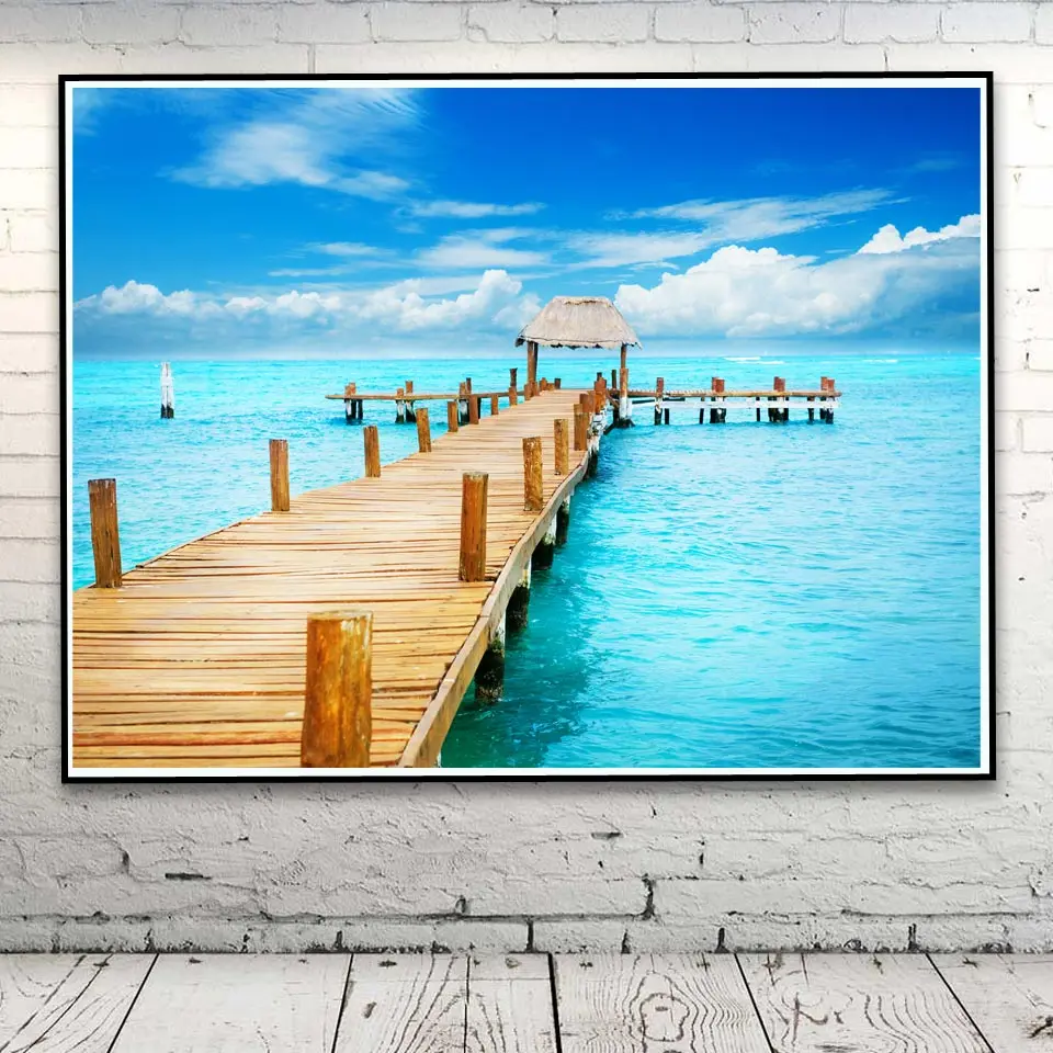 Морской Приморский причал пейзаж живопись скандинавский стиль Украшение