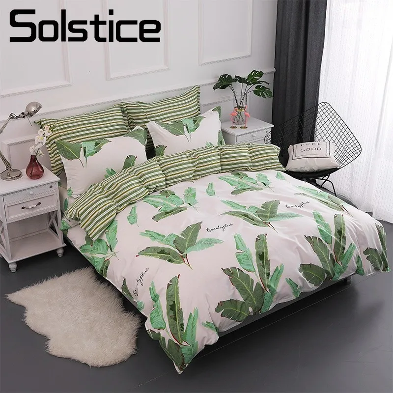 

Solstice Home Textile King Twin 100%Cotton Bedding Set Baby Kid Teen Girl Boy Linen Banana Leaf Duvet Cover Bed Sheet Pillowcase