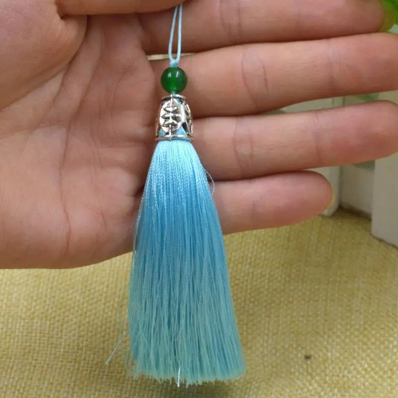 DoreenBeads 1 шт. один цвет кисточкой сплав ключ кисточкой с бисером мягкие шторы одежды Домашний текстиль закладки украшения 10 см длинные - Цвет: light blue