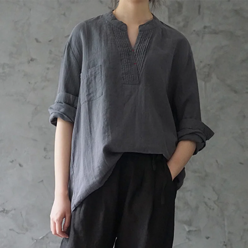 Женская блузка SCUWLINEN универсальная Свободная с длинным рукавом и треугольным