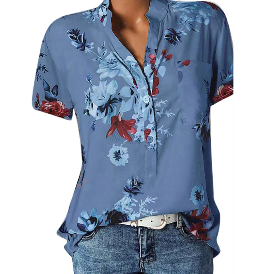 Цветочным Принтом Футболка Глубокий V-Образным Вырезом Больше Плюс Плюс-Сайз 5xl
