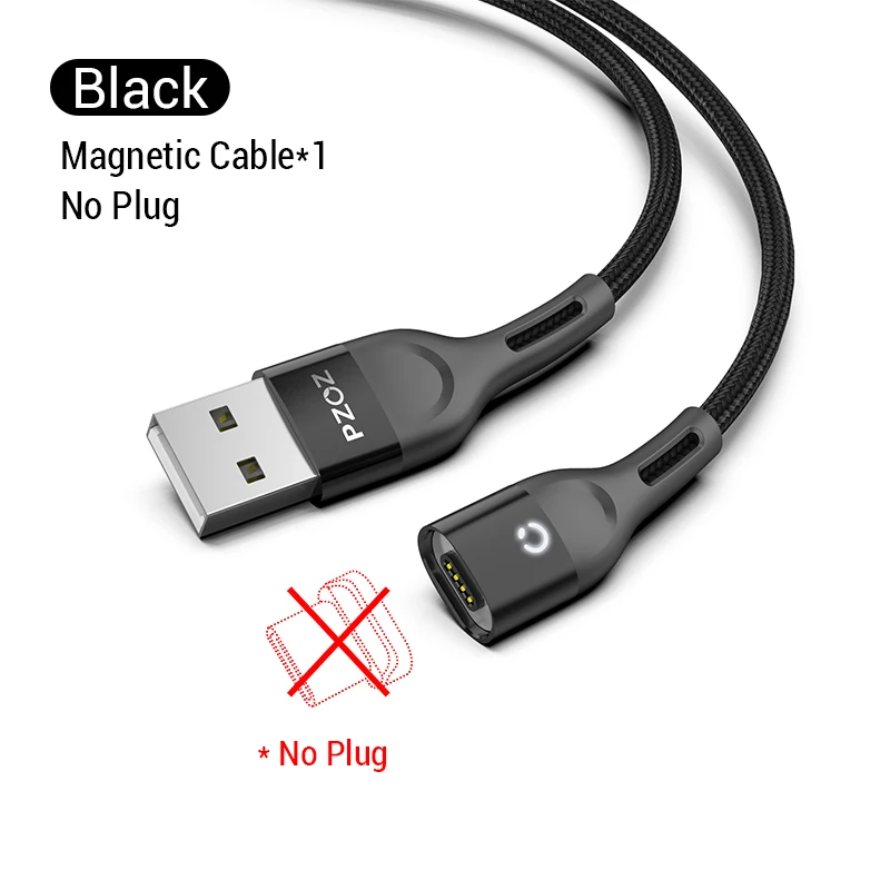 Black NO Plug PZOZ Магнитный кабель Micro USB C Быстрая Зарядка адаптер Microusb type-C магнит зарядное устройство Тип C кабель для iPhone samsung Xiaomi шнур Магнитный кабель Microusb type-C Магнитный кабель Быстрая Зарядка адаптер - Цвет: Black NO Plug