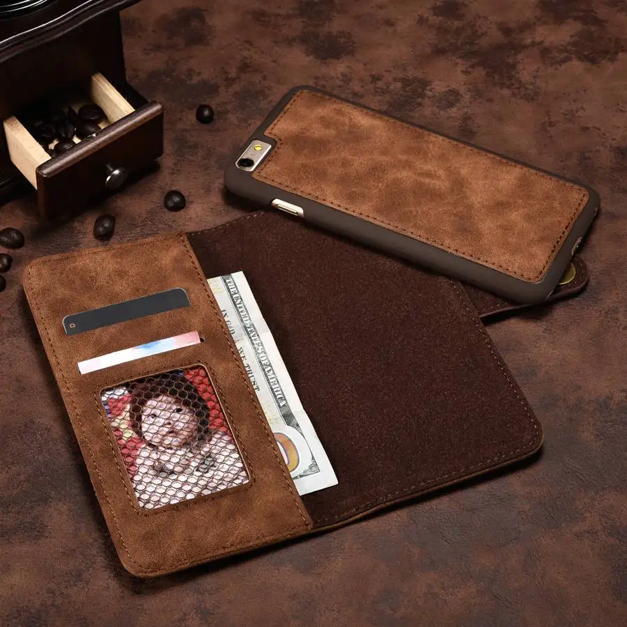 Съемный чехол с задней крышкой для Apple iPhone 6 Plus / 6S 5.5" с металлической решеткой для фото внутри настоящей кожи PU.