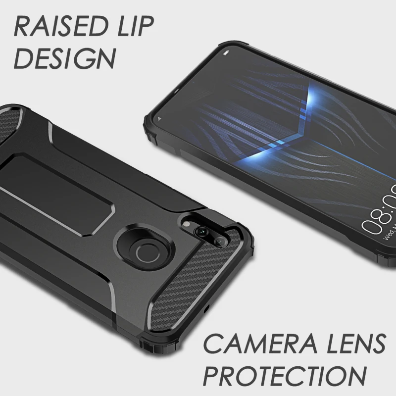 2 in 1 Hard PC Case For Huawei P30 lite Pro P20 Cover Dual Protection Shock Bumper for P smart 2019 Black case | Мобильные телефоны