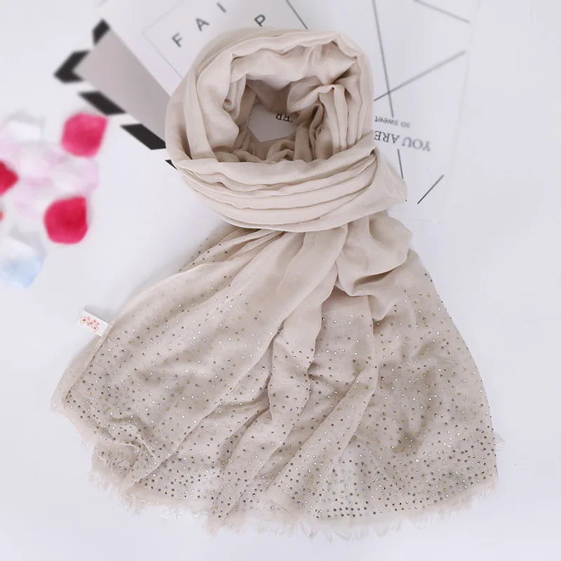 

New Design 2019 Fashion Plain Beads Viscose Shawl Scarf Ladies Thick Muffler Headband Foulard Sjaal Wrap Hijab Snood 190*120Cm