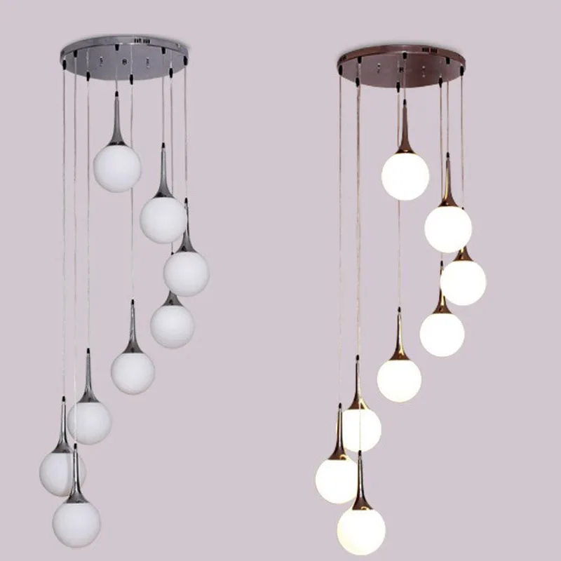 安い 現代ガラスボールスパイラル階段ケースペンダントランプレストランバーカウンターぶら下げランプ廊下廊下吊りペンダント照明