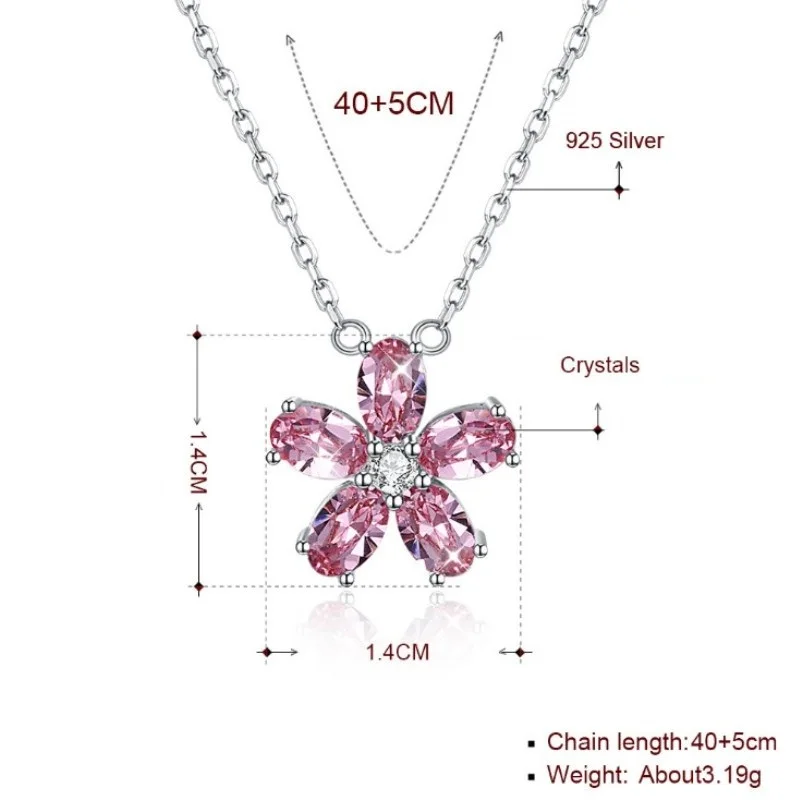 Подвеска FOSIR из стерлингового серебра 925 пробы с розовым кристаллом и цветком