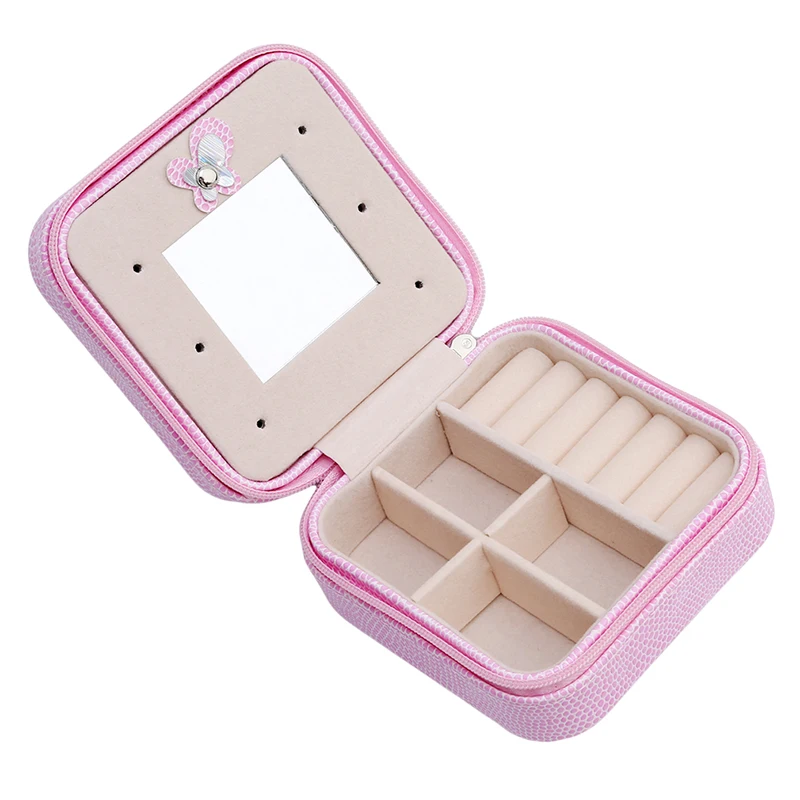 Дорожная портативная мини шкатулка для драгоценностей с зеркалом косметический