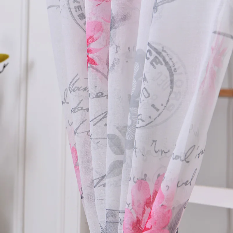 Европейская модная вуаль хлопок льняное окно розовые цветы тюль прозрачные