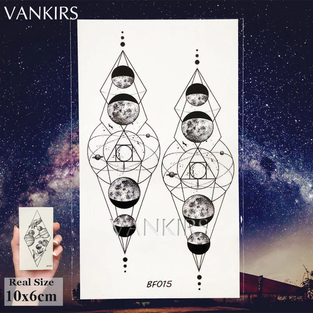VBF015 VANKIRS, черный браслет, Вселенная, татуировки, временные, розовые, для женщин, на руку, татуировки, наклейки для девушек, геометрические, хна, цветок, цепь, бумага для тату - Цвет: VBF015