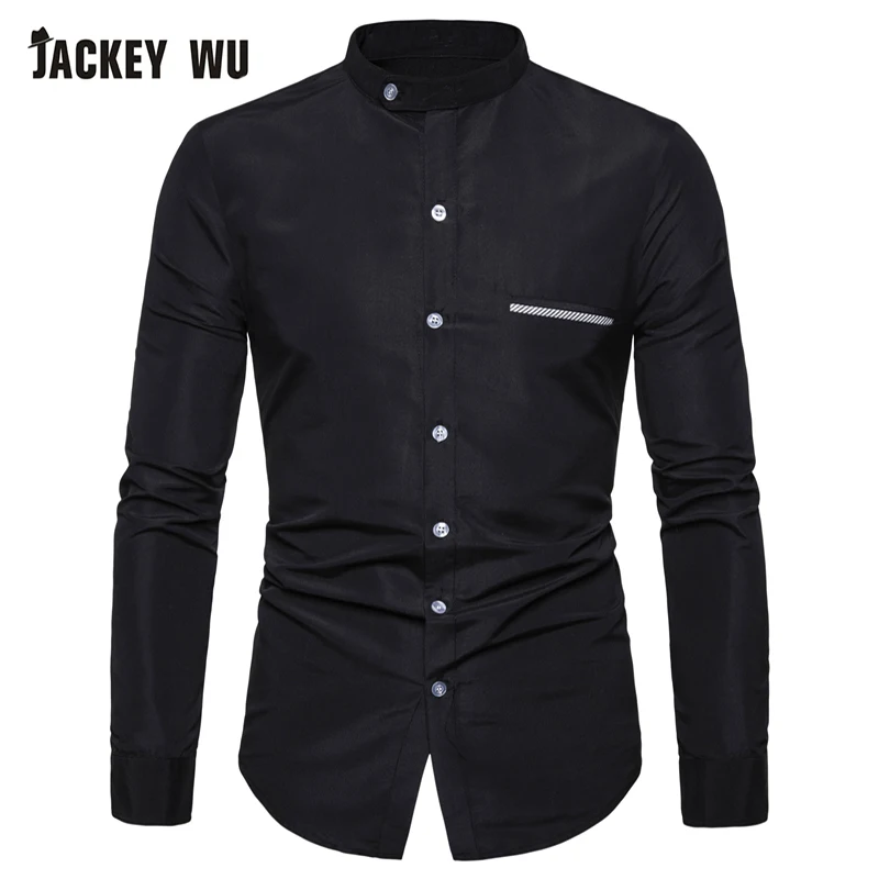 JACKEYWU Брендовые повседневные рубашки для мужчин 2019 Мода Мандарин воротник с