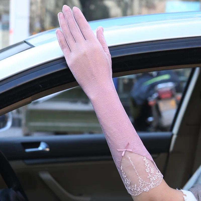 Перчатки женские длинные с УФ защитой пикантные модные кружевные из вискозы