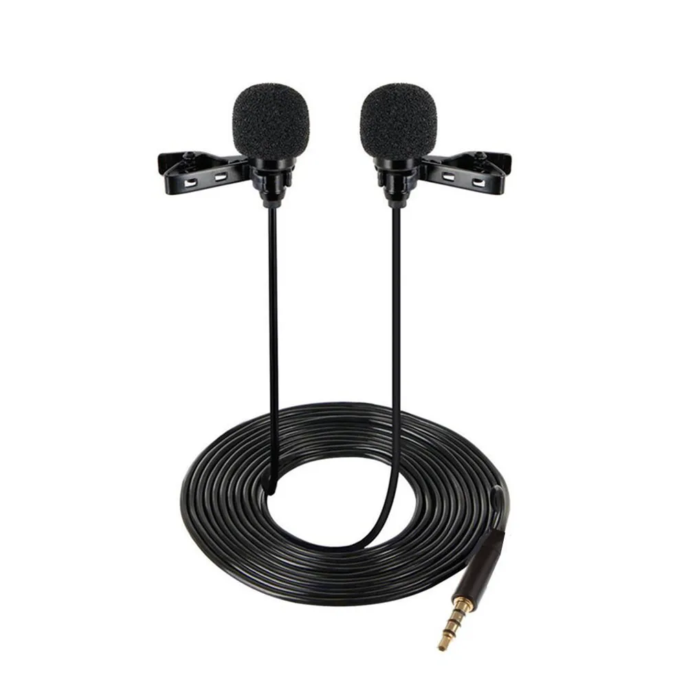 

Mini Lavalier Lapel Microphone Dual Headed Recording Clip On Noise Cancelling Mic for iPhone iPad Samsung Tablet