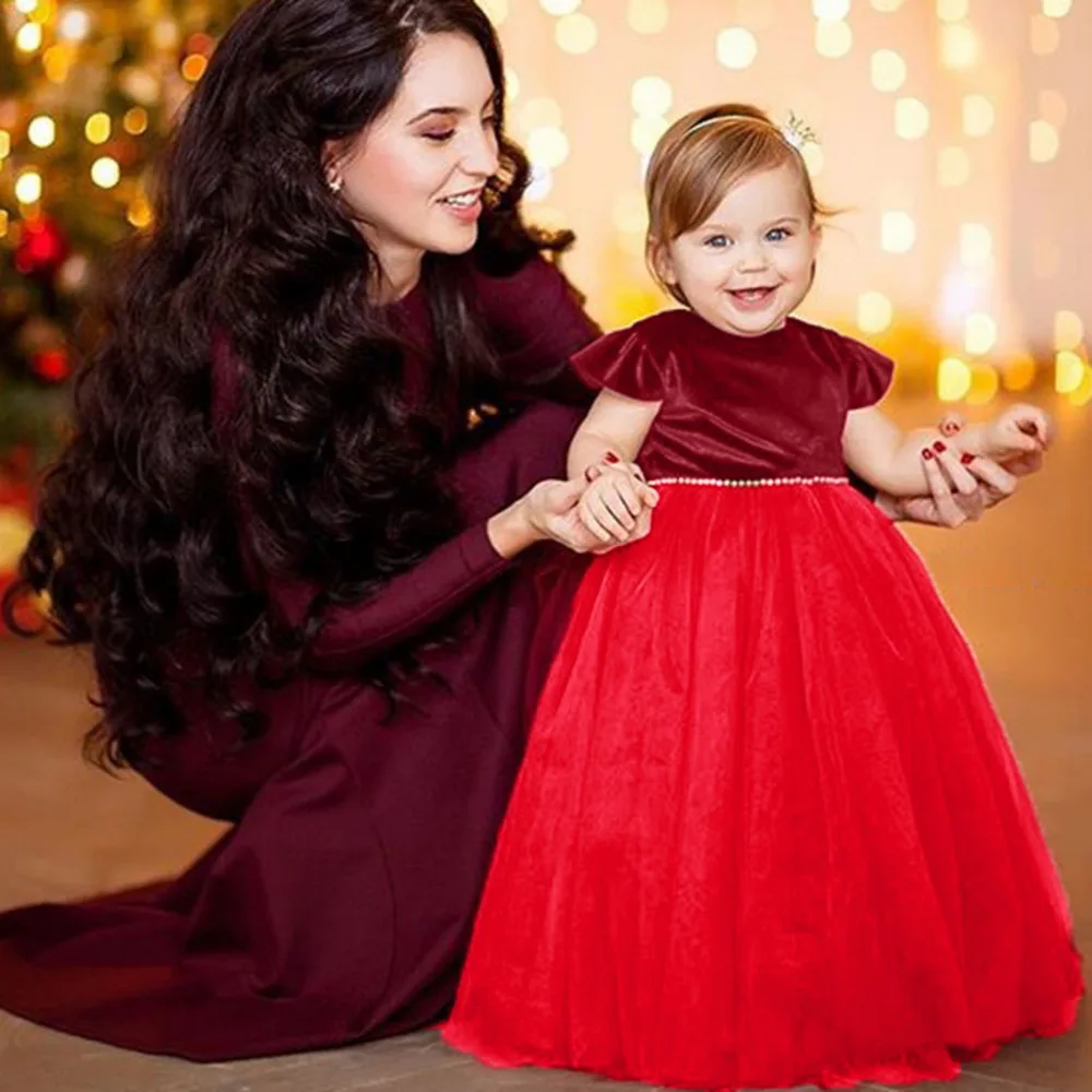 Toddler Baby Girls Kids Fly Sleeve Solid Pearl Party girls dresses summer 2017 kids Princess Wedding Dress JAN25 | Детская одежда и