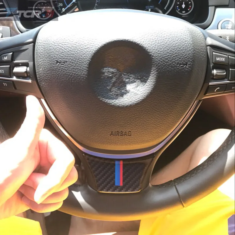 For bmw F10 F01 F07 5 series 7 Car Styling Accessories Carbon Fiber Steering Wheel Sticker M stripe Emblem 3D | Автомобили и