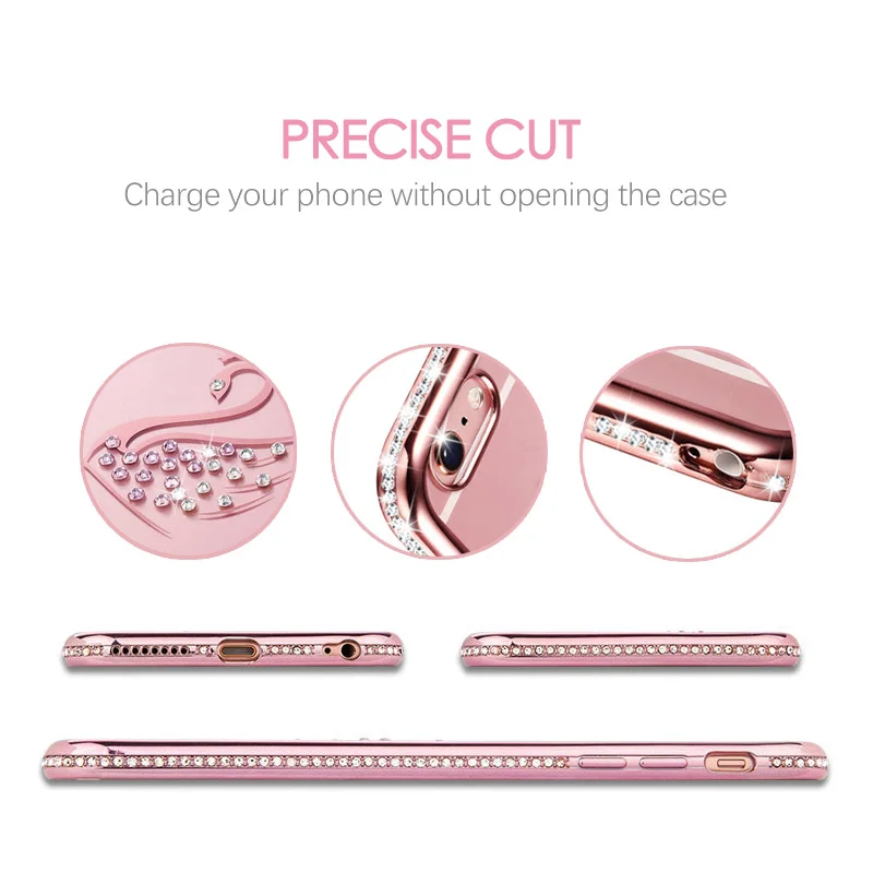 Для iPhone 7 Case Блеск Алмазный Ясно TPU Крышка Лебедь павлин Кристалл Rhinestone Silicone for Plus