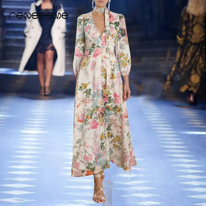2019 Новое Женское Платье с принтом длинный рукав галстуком бабочкой