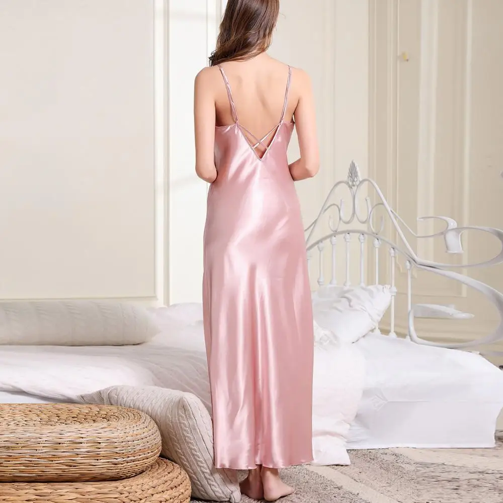 

pajamas Women Sexy night dress Sleepwear Nightwear Sets v Neck sleeveless plus size pijama for women pyjamas long Sleepdress Q60