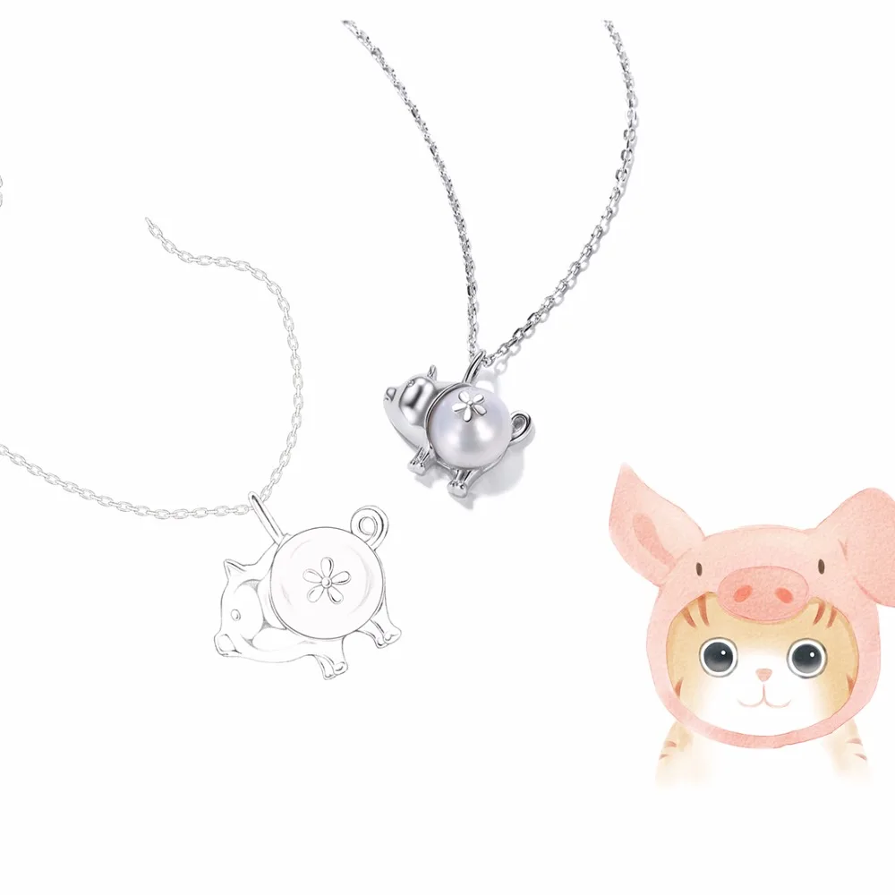 SILVERCUTE натуральная 925 пробы серебро милый поросенок Подвеска со свиньей Цепочки и