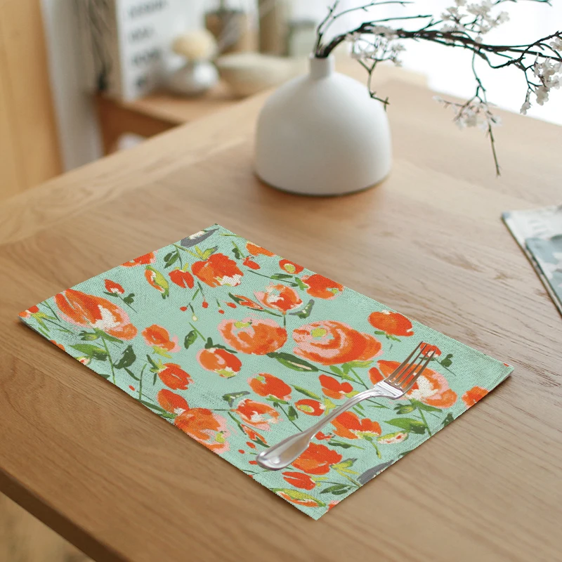 Весенняя разноцветная льняная салфетка с растениями большая красная роза чайное