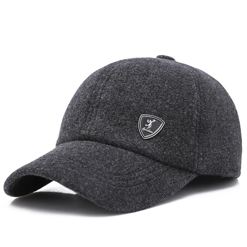 2019 Мужская Зимняя кепка модная бейсбольная с ушками Gorras Para Hombre однотонная