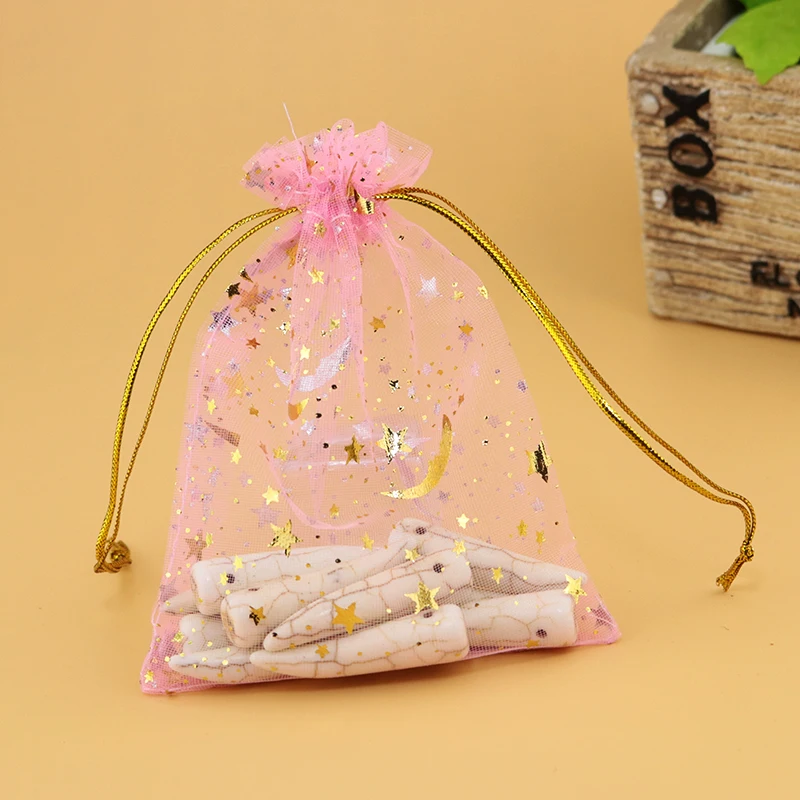 

7x9cm Mini Pink Organza Bags Drawstring Pouches Gifts Bags Wedding Favors Tulle Bags Lovely Star Moon Organza 200pcs