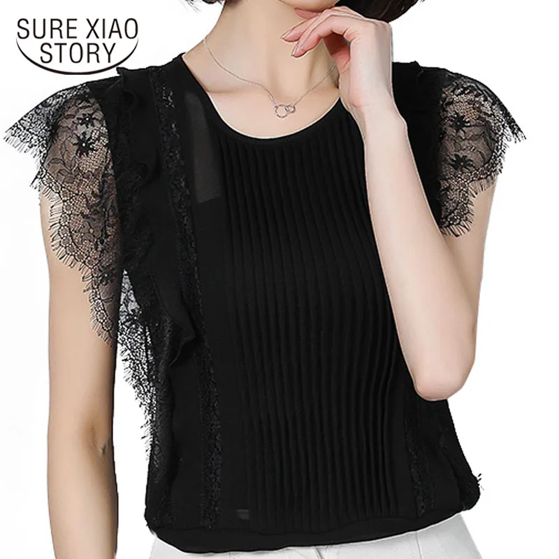 Женская одежда 2019 шифоновая и кружевная блузка женские блузки топы без рукавов с
