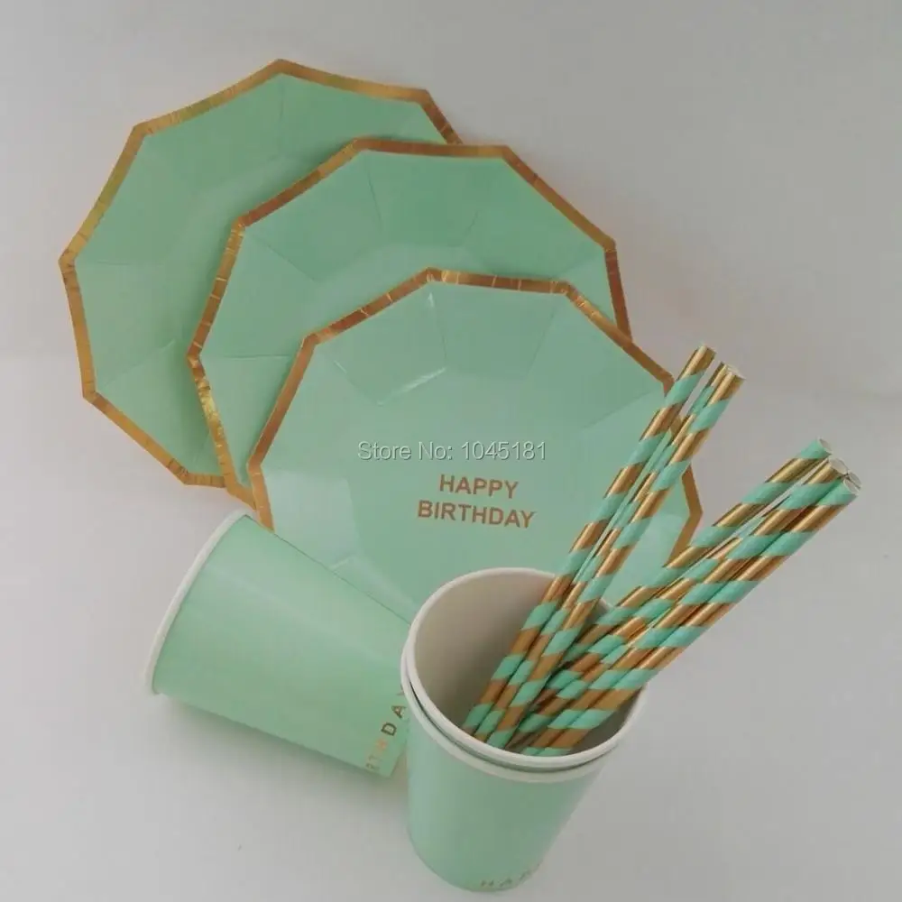 Ipalmay бумажные тарелки для дня рождения чашки соломинки мята синий розовый и