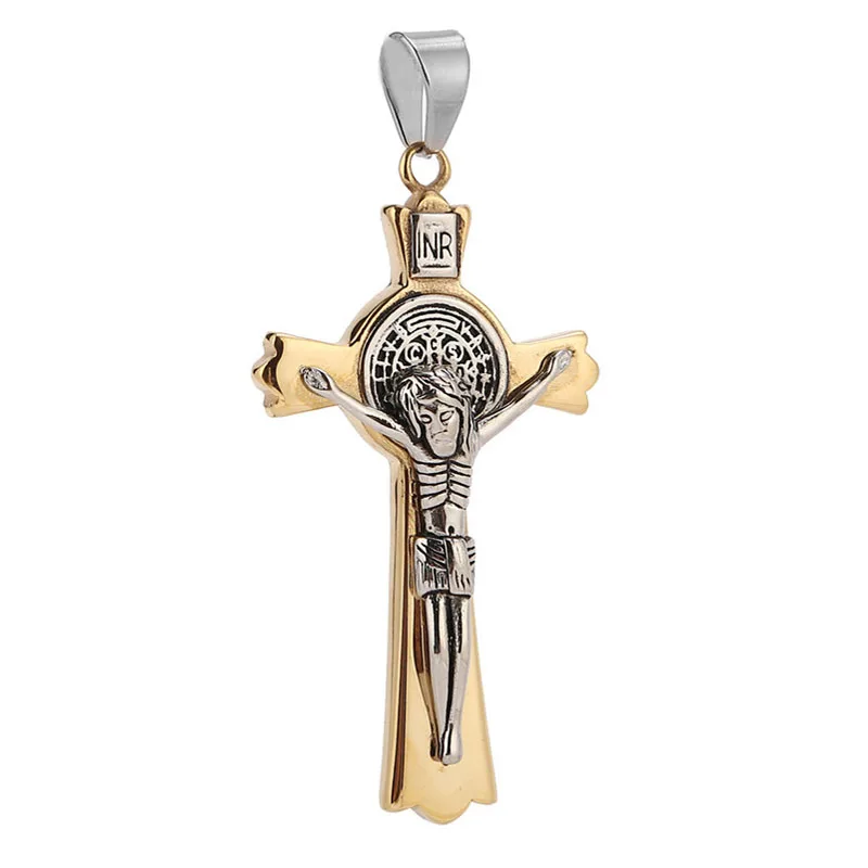 only pendant Нержавеющая сталь Святого католика Бенедикт Распятие Сан Бенедикто St ожерелье с подвеской Бенедикт Распятие с 24 дюймовым византийским цепочкой - Окраска металла: only pendant