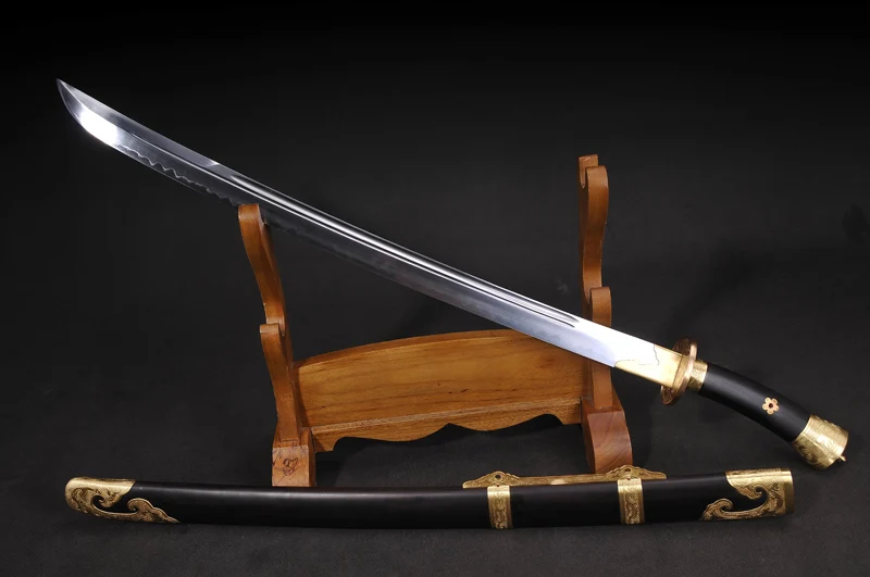 Китайский династии Цин меч ручной работы T10 сталь + ГЛИНА ЗАКАЛЕННОЕ Эбеновое