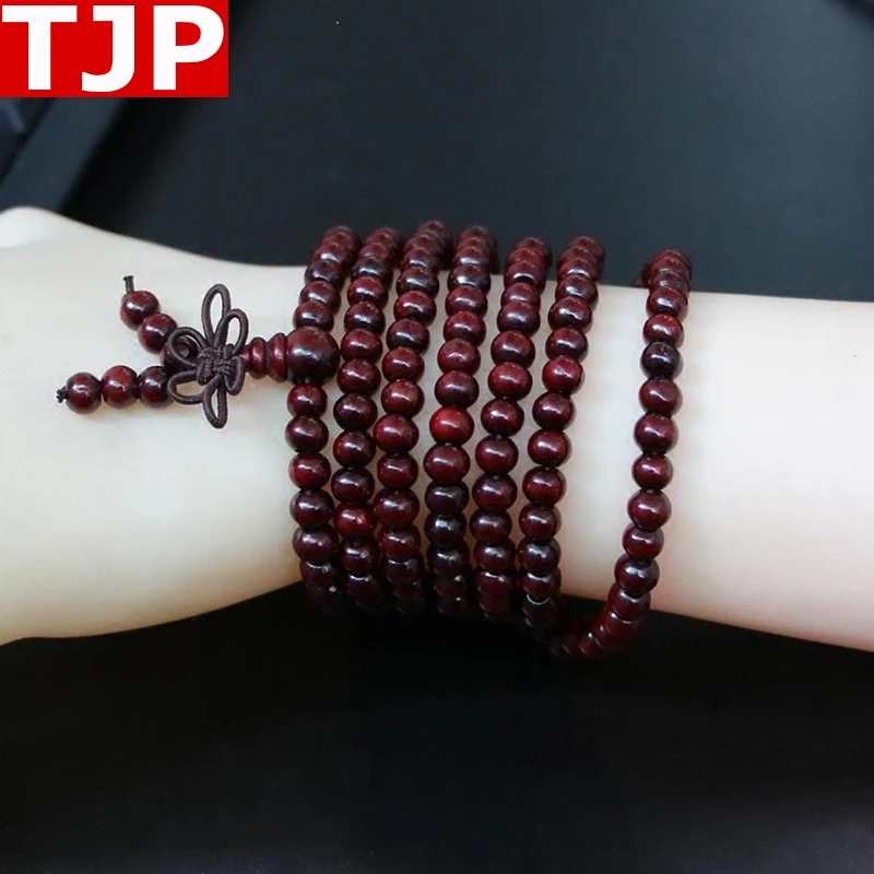 Браслет из веревки с бусинами розового дерева для мужчин и женщин деревянные