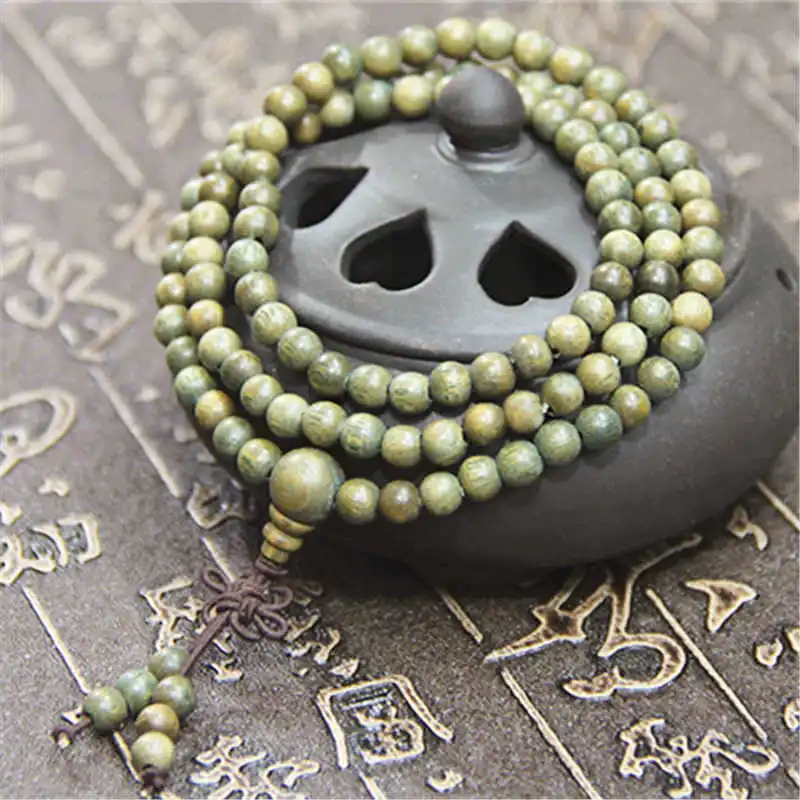 

Natural Green Sandalwood Beaded Bracelets 6mm for Girls Buddhist 108PCS Meditation Prayer Mala Fragrant Verawood BRO695