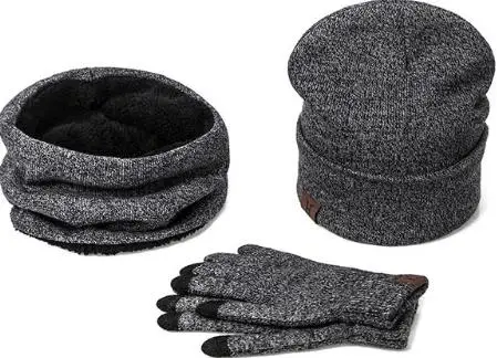dark gray Теплый комплект из 3 предметов, зимние шапки, шарф, перчатки для женщин и мужчин, толстые хлопковые зимние аксессуары, набор женских мужских шапок, шарф, перчатки - Цвет: dark gray