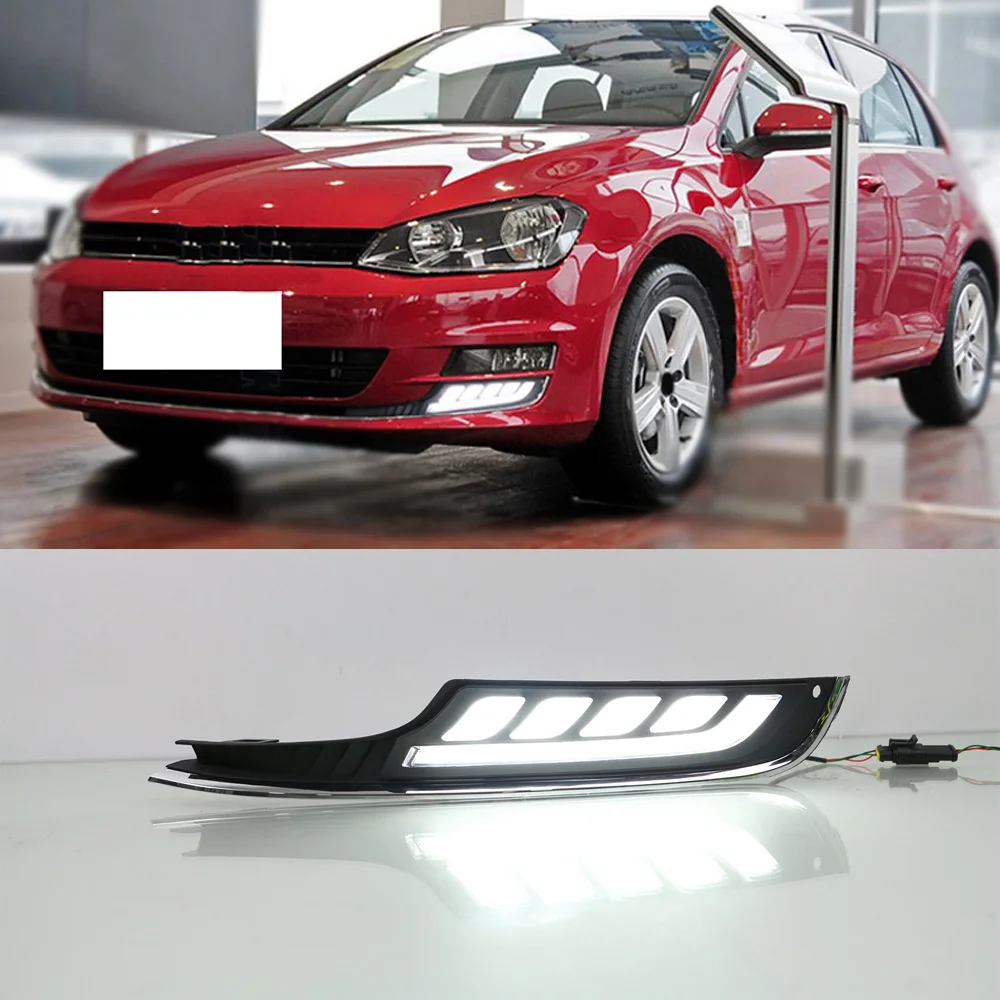 LED DRL Daytime Running Light Fog Lamp 12V Running Lights For VW Golf 7 2013- Car-Styling Yellow Turn Signal Light