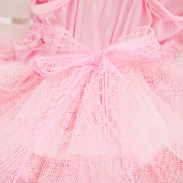 Платья для маленьких девочек лето 2016 г. детское кружевное розовое многослойное