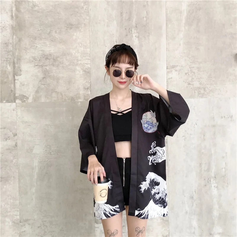 Женские топы кимоно кардиган Японская уличная одежда рубашка Harajuku Kawaii верхняя
