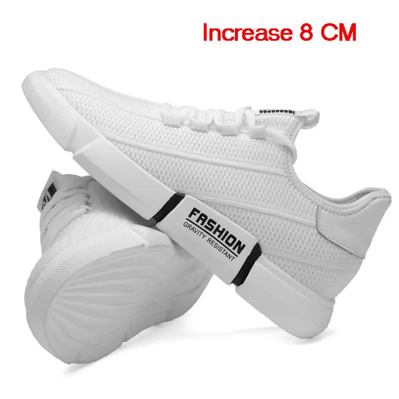 white 8cm Новинка; повседневные сетчатые кроссовки; обувь, увеличивающая рост; дышащая обувь, увеличивающая рост; высота 8 см; Мужская Уличная обувь для отдыха - Цвет: white 8cm