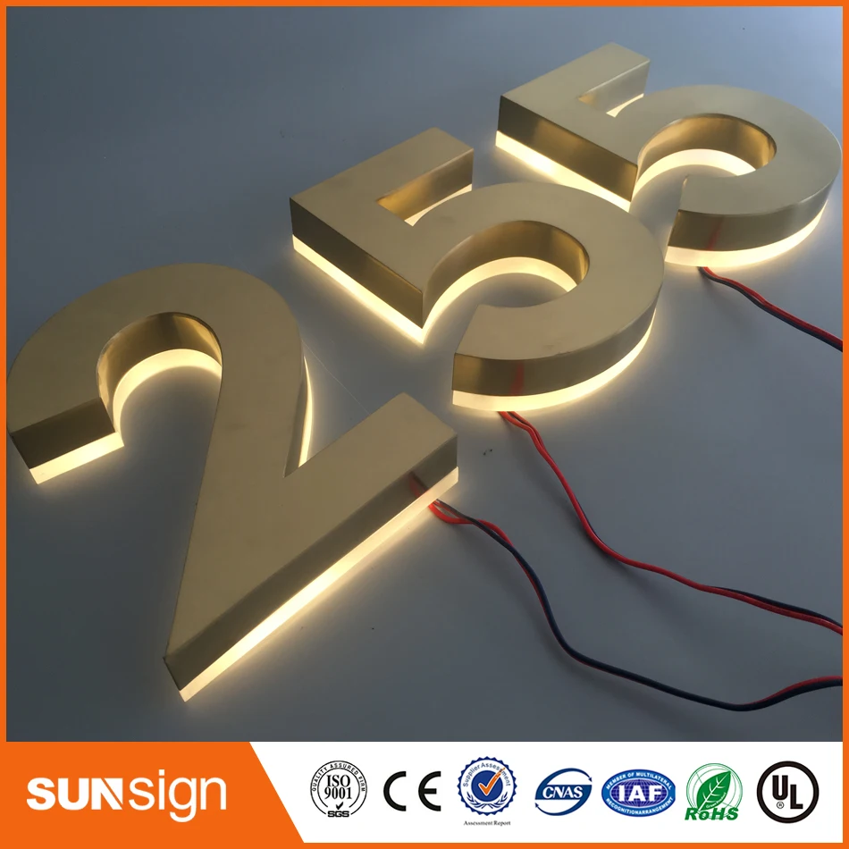 Наружный светодиодный дом с подсветкой из нержавеющей стали цифрами и буквами 20