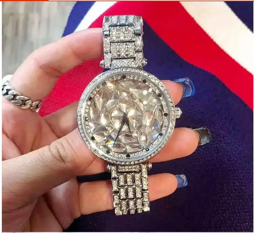Женские часы с большим алмазным браслетом роскошные женские кварцевые