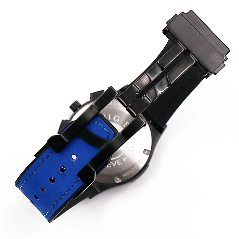 Blue leather strap sports waterproof rubber strap female 19mmx25mm watch accessories for HUBLOT big bang bracelet men watch band