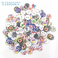 yjhsmy 179221a variety of patterns combined 100 print 2 holes wooden button 15mm sewing clip art tools clothing accessories