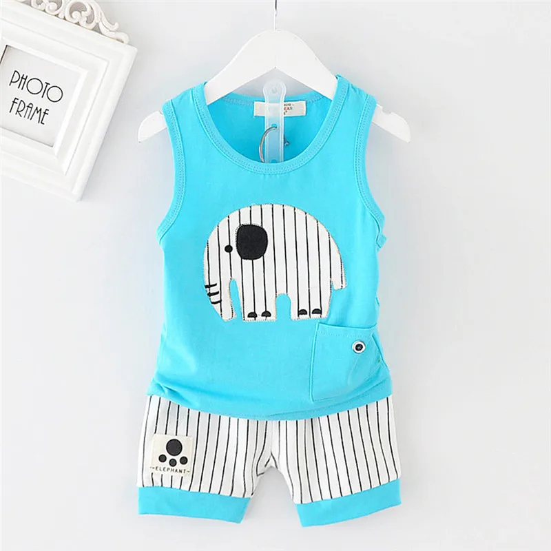 Kids Summer O-neck Cartoon Style Vest Stripe Shorts Sport Suit toddler boy clothes children clothing set | Детская одежда и обувь