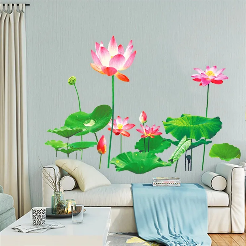lotus out of silt without dyeing wall stickers for living room TV sofa background bedroom decor pvc decals 80*148cm mural | Дом и сад