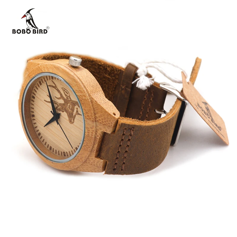 BOBO BIRD Elk Head натуральные деревянные часы с натуральной воловьей кожей Роскошные