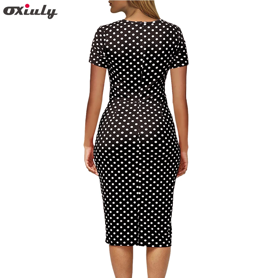 Платье карандаш в горошек с коротким рукавом и круглым вырезом|wear to work|pencil dresspolka