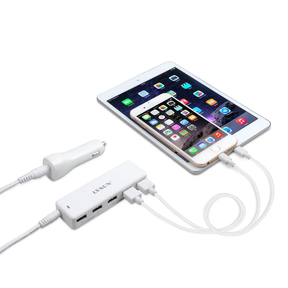 LVSUN 5V 2.4A Универсальный 5 Порт портативный USB Автомобильное зарядное устройство